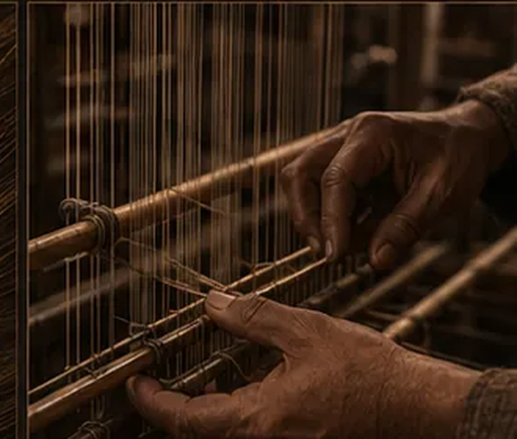 Metallic textile weaving in progress